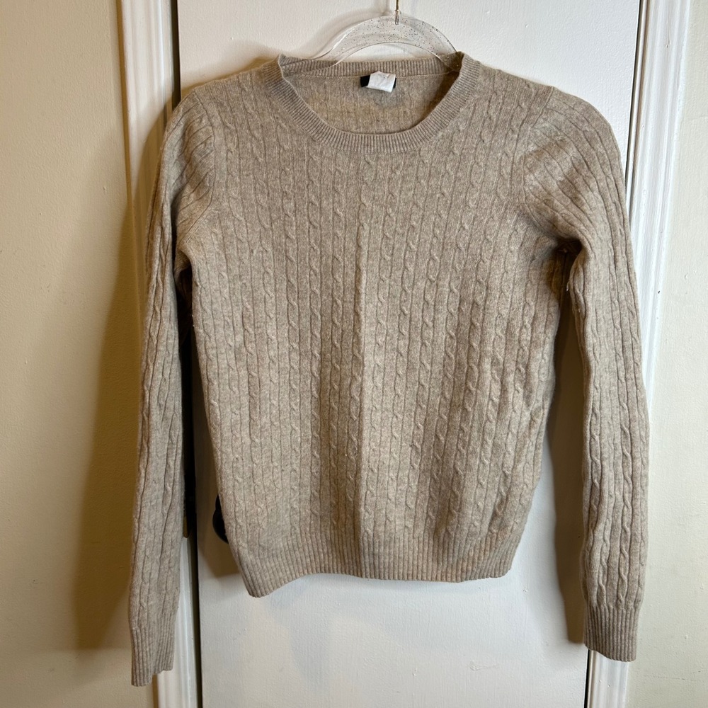 J.Crew Womens Wool Cashmere Cable Knit Sweater Oatmeal Beige 97049 Small